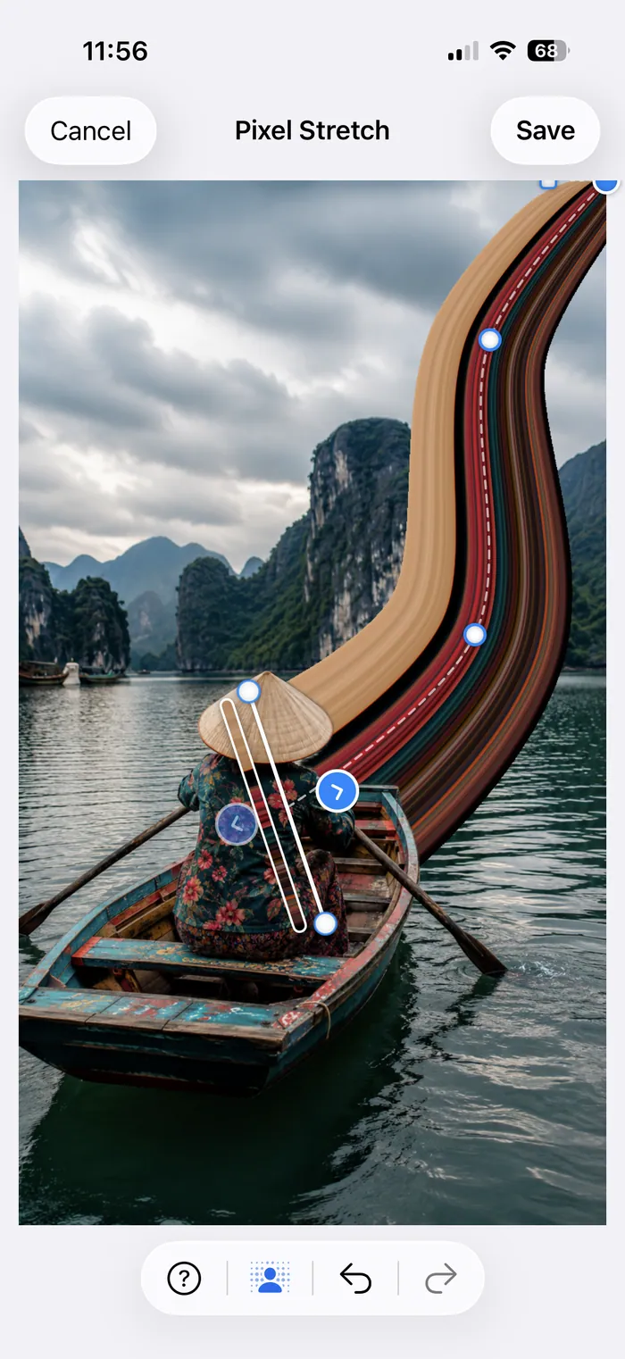 Pixel Stretch Pro editor showing a curved ribbon and draggable control points